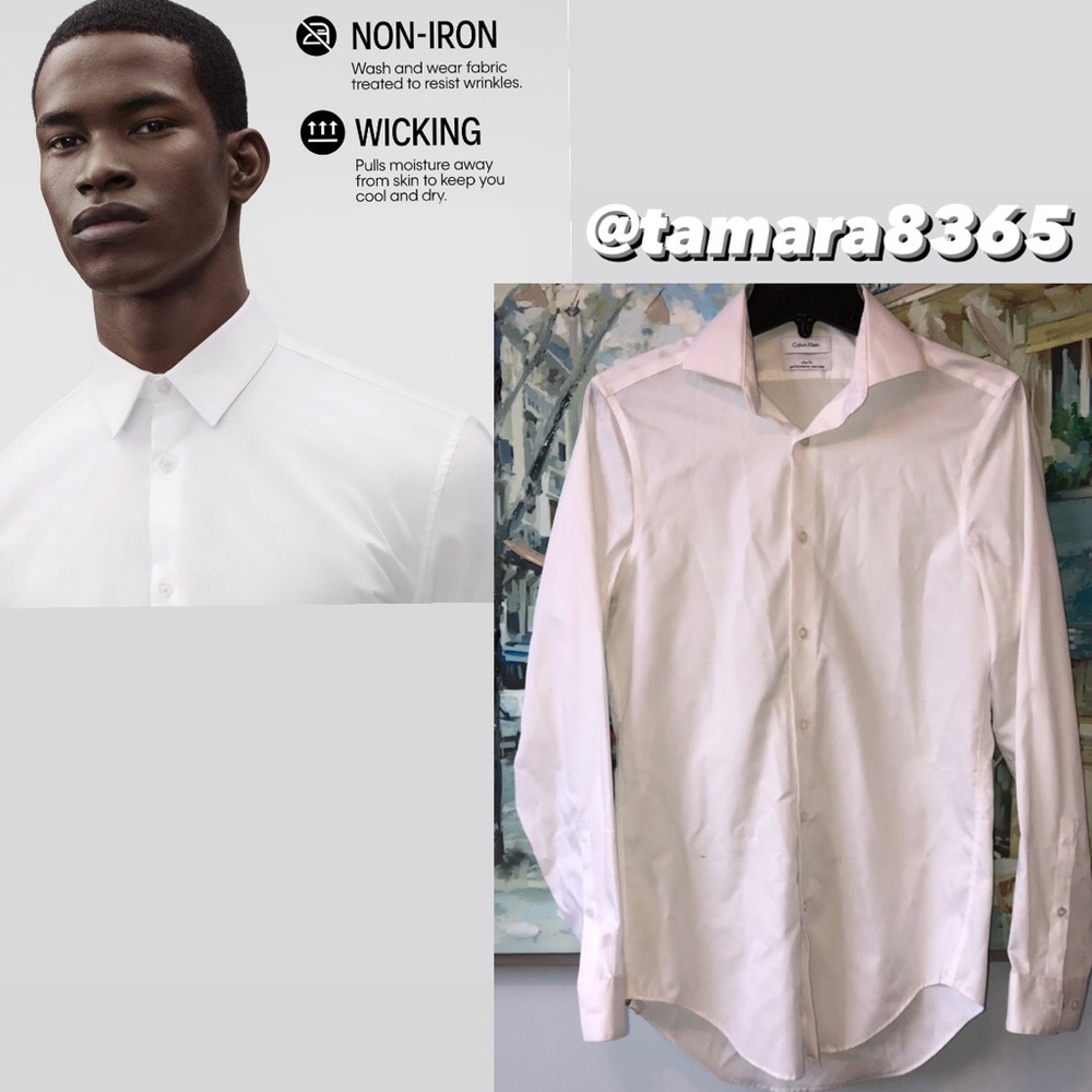 CALVIN KLEIN Men's DressShirt Performance Slim Fit Non Iron Solid White Size